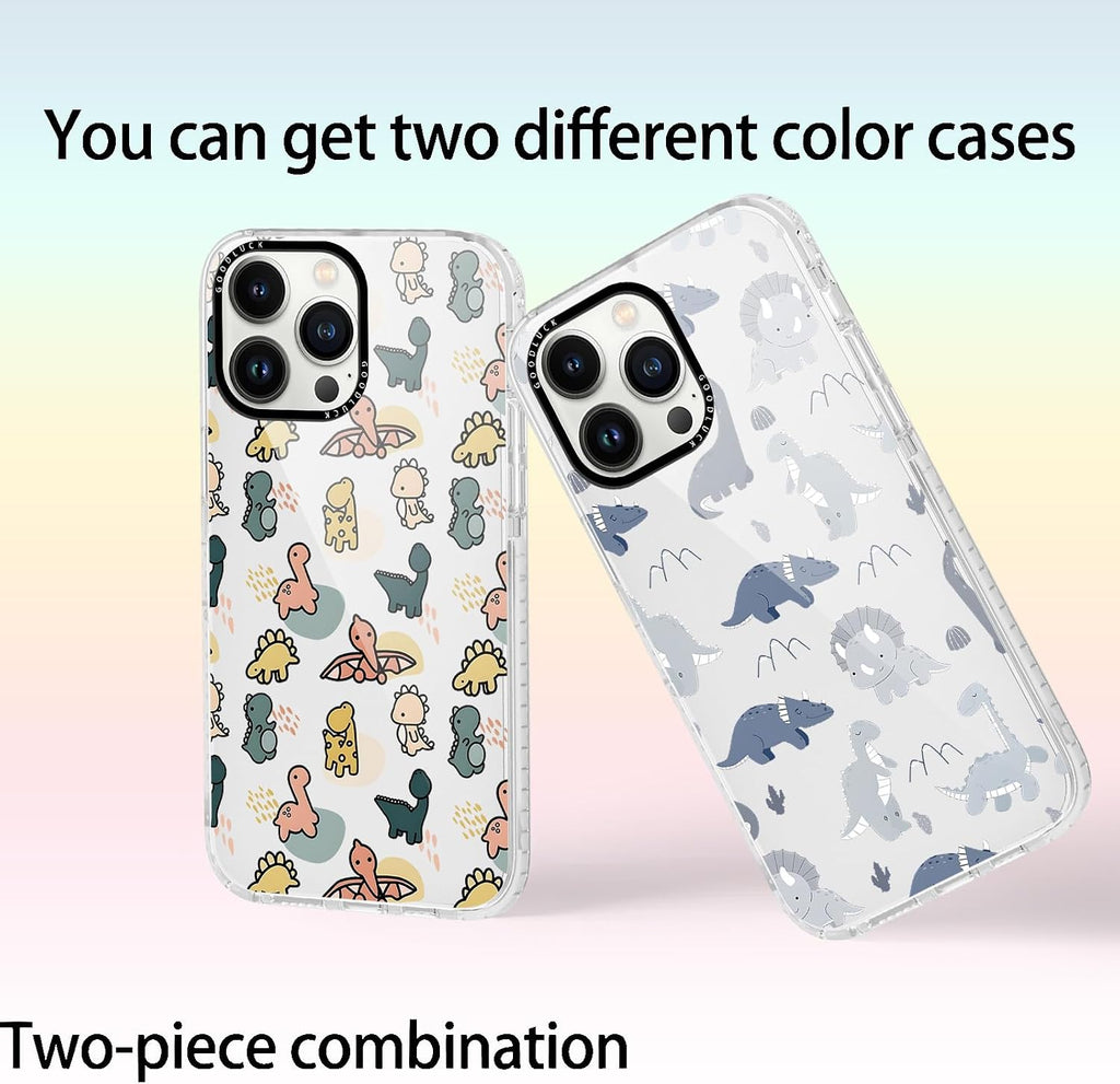 2 Pack Phone Cases for Iphone 13 Pro Max Dinosaur Case Cute Dinosaur Pattern Design for Women Girls Boys Clear Soft TPU Bumper Phone Case Funda for Iphone 13 Pro Max 6.7 Inch