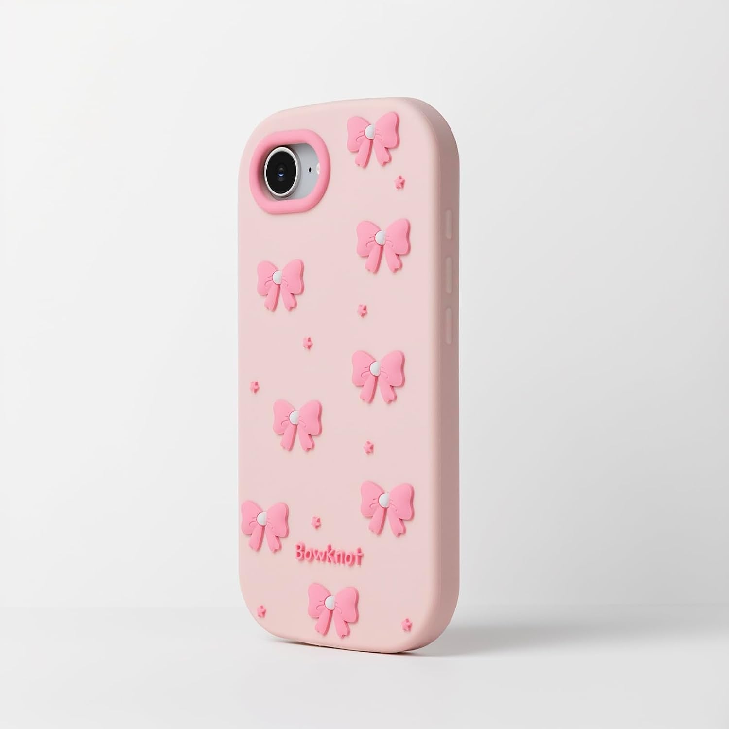 Cute Phone Case for Iphone 16E, Bow Iphone 17E Cases, 3D Cartoon Soft Silicone Heavy Duty Protection Cases Cover for Girls Women, Light Pink