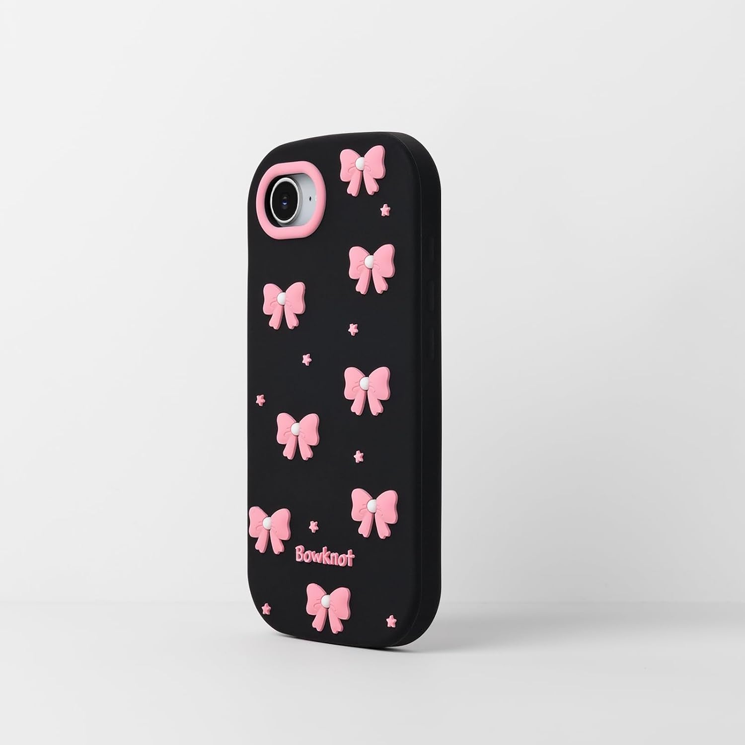 Cute Phone Case Compatible with Iphone 16E, Bow Iphone 17E Cases, 3D Cartoon Soft Silicone Shockproof Cover for Girls Women, Black