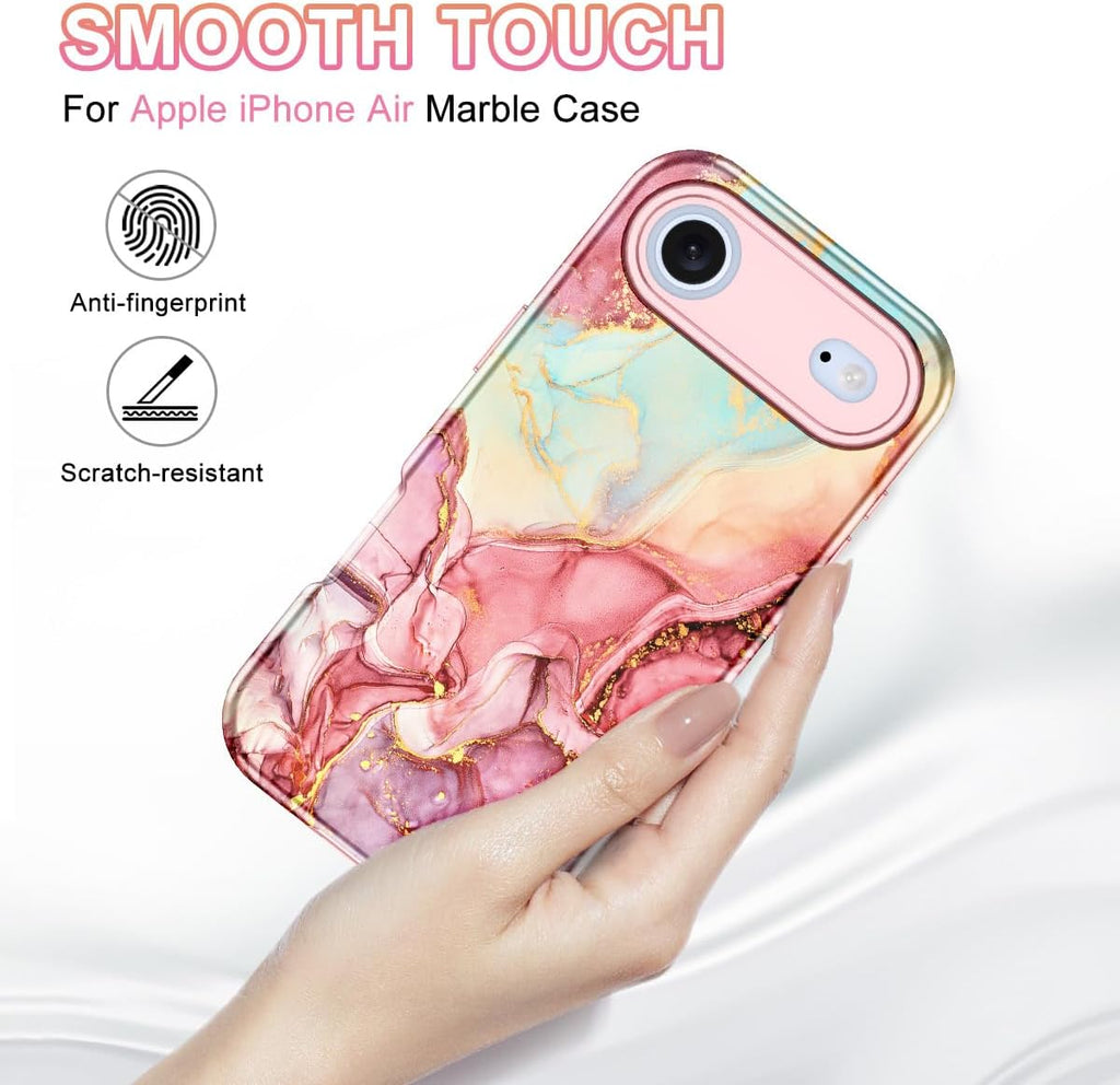 Compatible with Iphone Air Case 6.5 Inch 2025,Marble Pattern 3 in 1 Heavy Duty Shockproof Full Body Rugged Hard Pc+Soft Silicone Drop Protective Women Girl Phone Cases, Rose Gold
