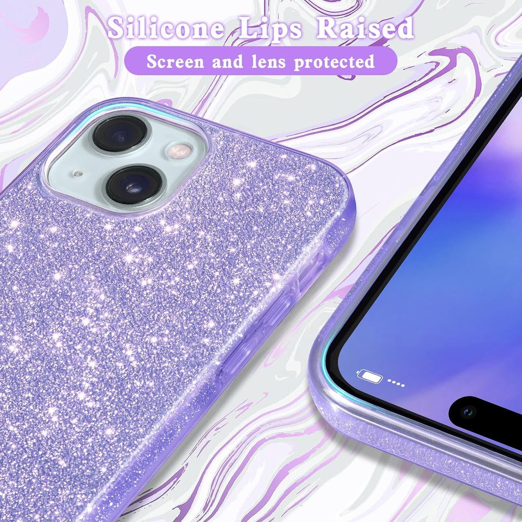 Compatible with Iphone 15 Case Bling Sparkle Cute Girls Women Protective Cases Cover for Iphone 15 6.1" 2023-Purple