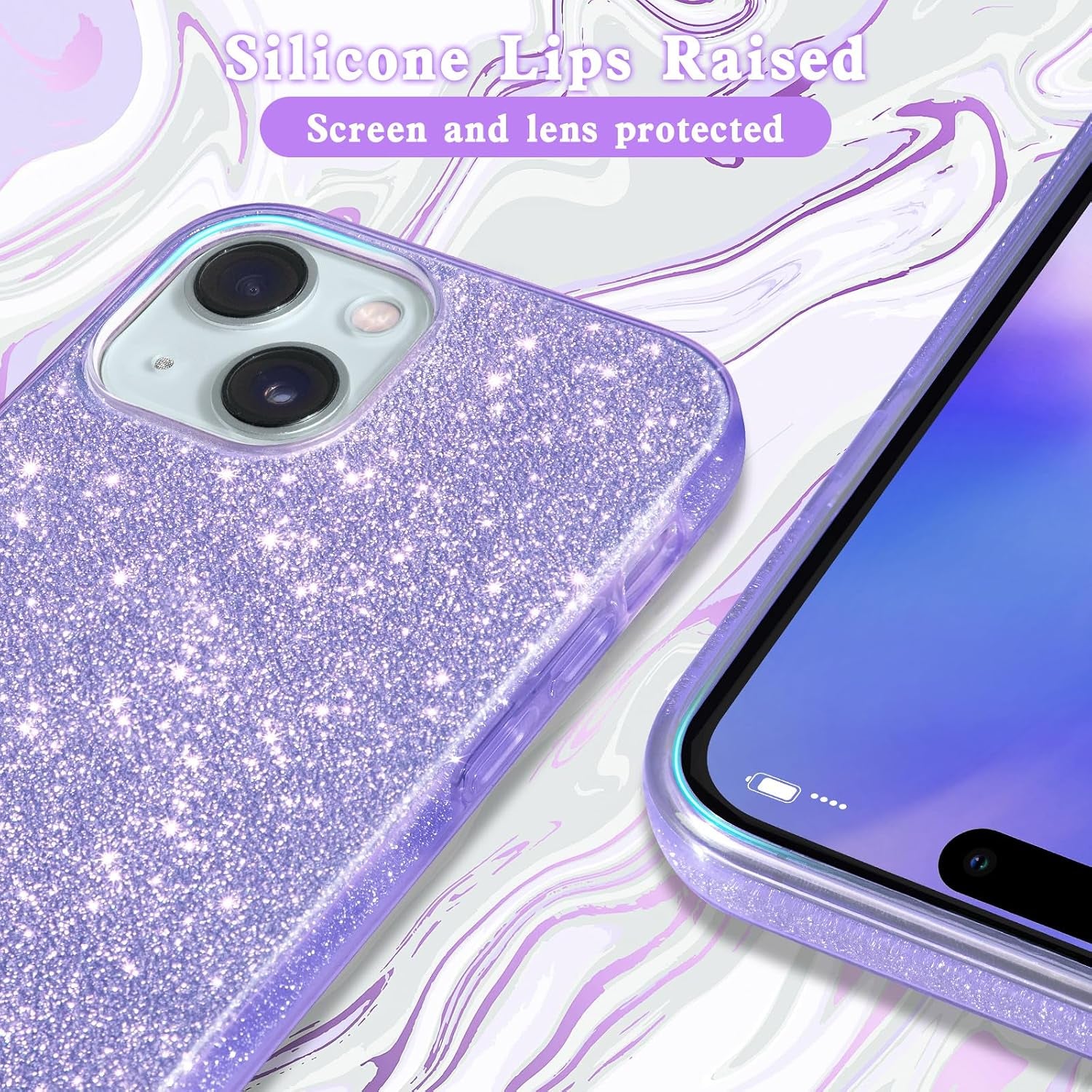 Compatible with Iphone 15 Case Bling Sparkle Cute Girls Women Protective Cases Cover for Iphone 15 6.1" 2023-Purple