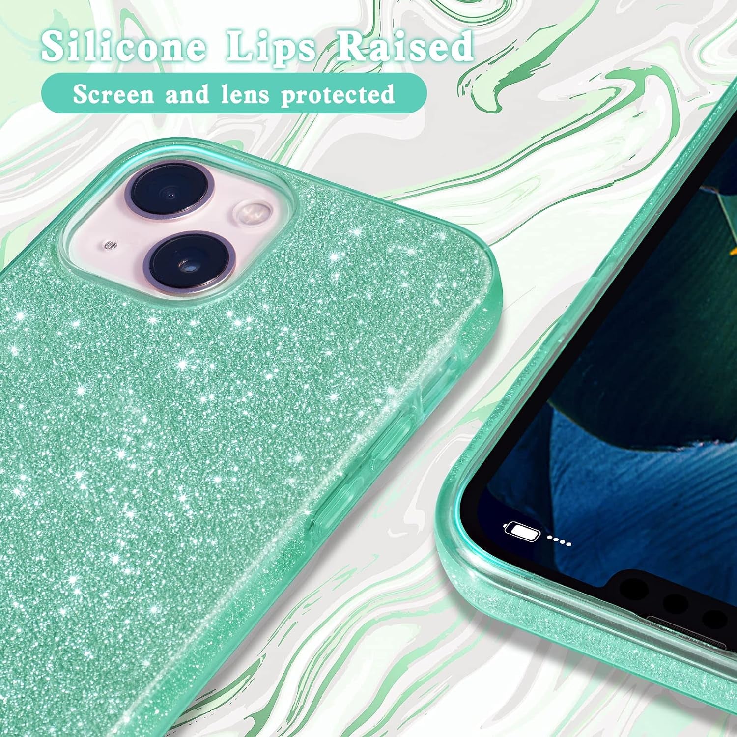Compatible with Iphone 14 Case Bling Sparkle Cute Girls Women Protective Cases Cover for Iphone 14 6.1" 2022 (Green)