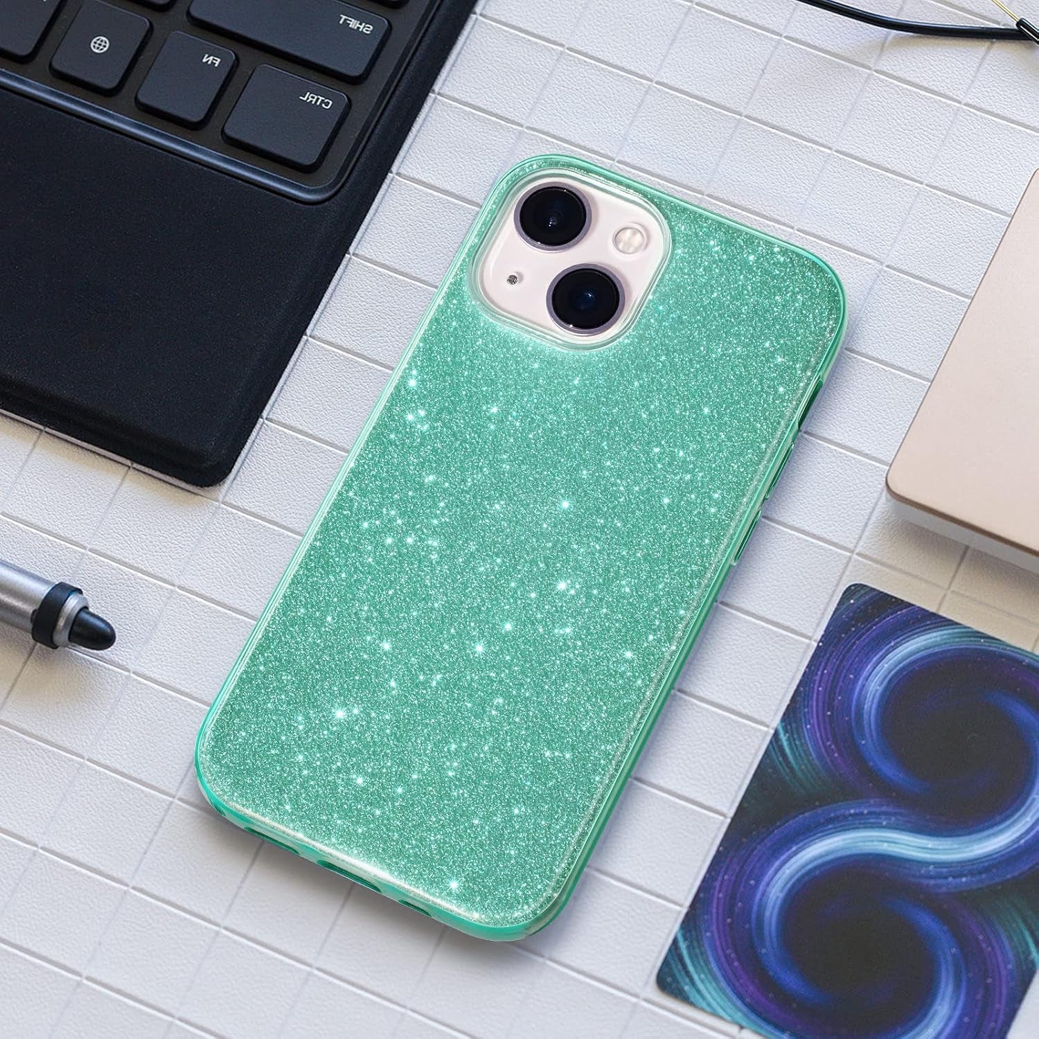 Compatible with Iphone 14 Case Bling Sparkle Cute Girls Women Protective Cases Cover for Iphone 14 6.1" 2022 (Green)