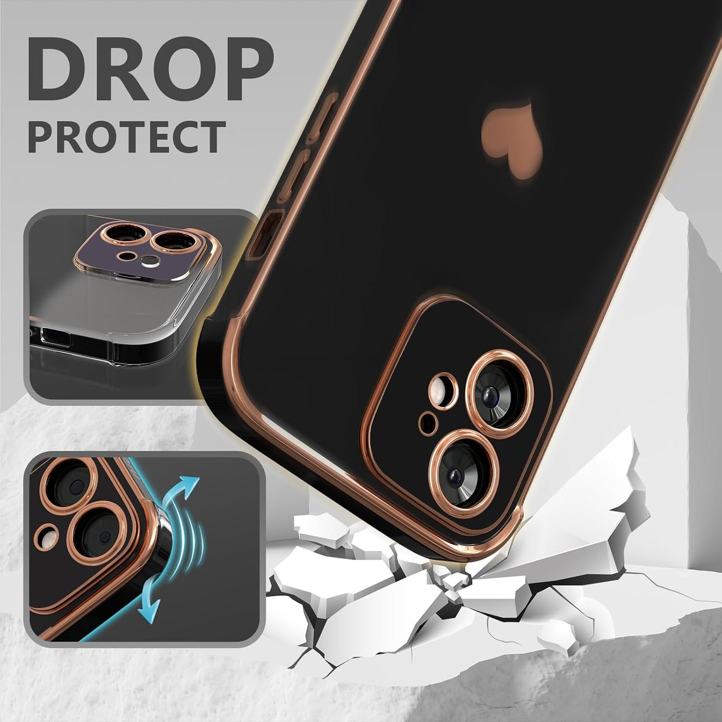 For Iphone 11 Case for Women Heart Iphone 11 Covers Soft Luxury 11 Phone Cases 6.1Inch Only (Black)