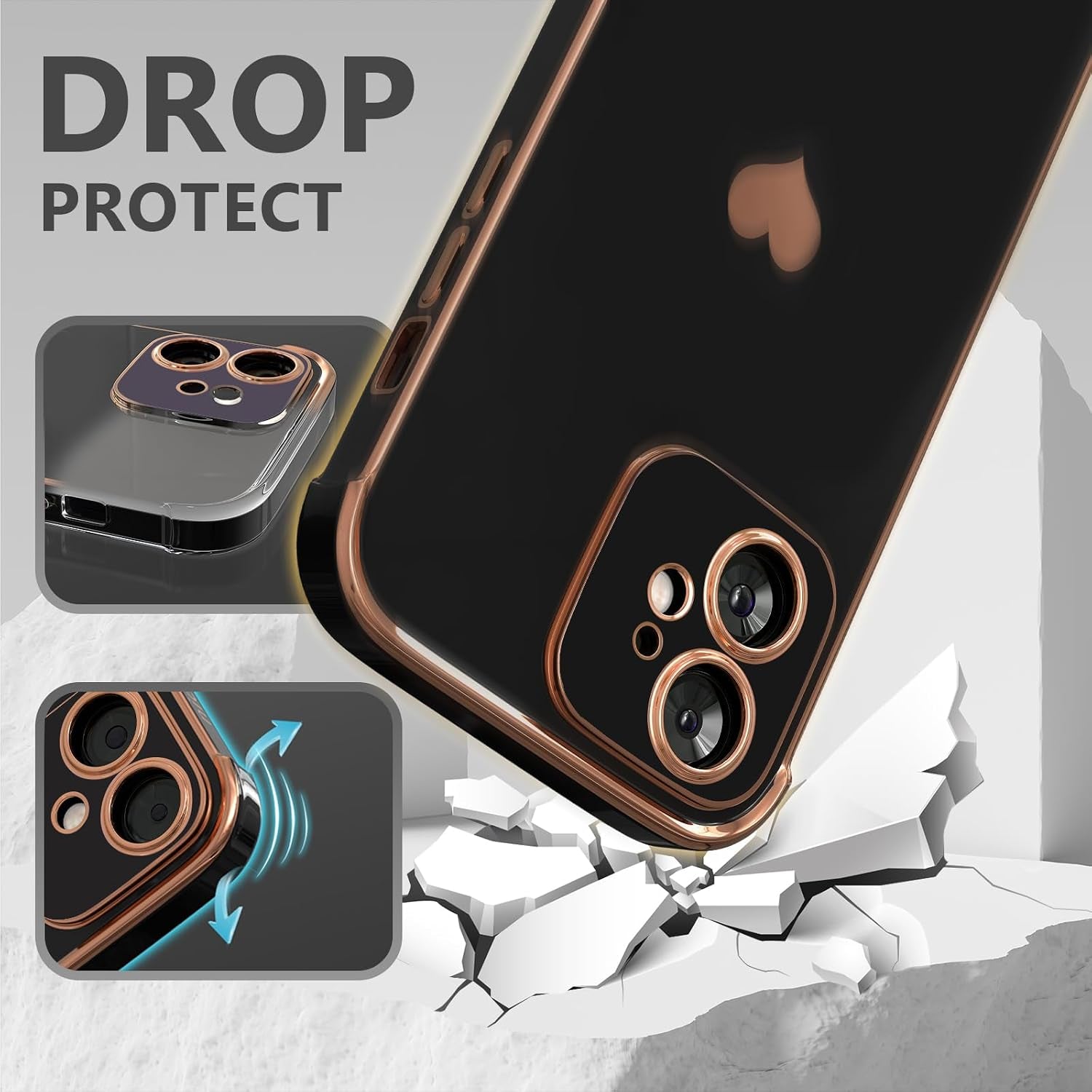 For Iphone 11 Case for Women Heart Iphone 11 Covers Soft Luxury 11 Phone Cases 6.1Inch Only (Black)